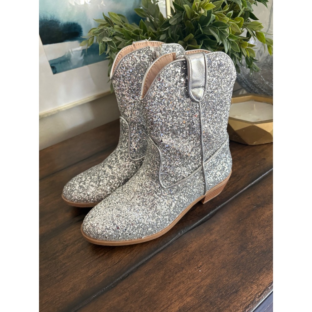 DV Dolce Vita Linz Cowboy Boots Girls 2 Silver Glitter Western Zip Up Sparkle